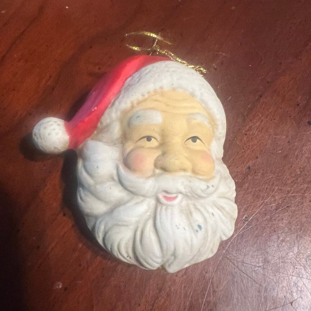 Vintage Porcelain Santa Clause Head Ornament Christmas Tree Holiday Decor Retro